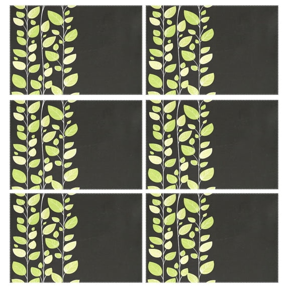 Light Green Vines 6-Piece 12x18in Durable Place Mats, Heat-Proof and Non-Slip