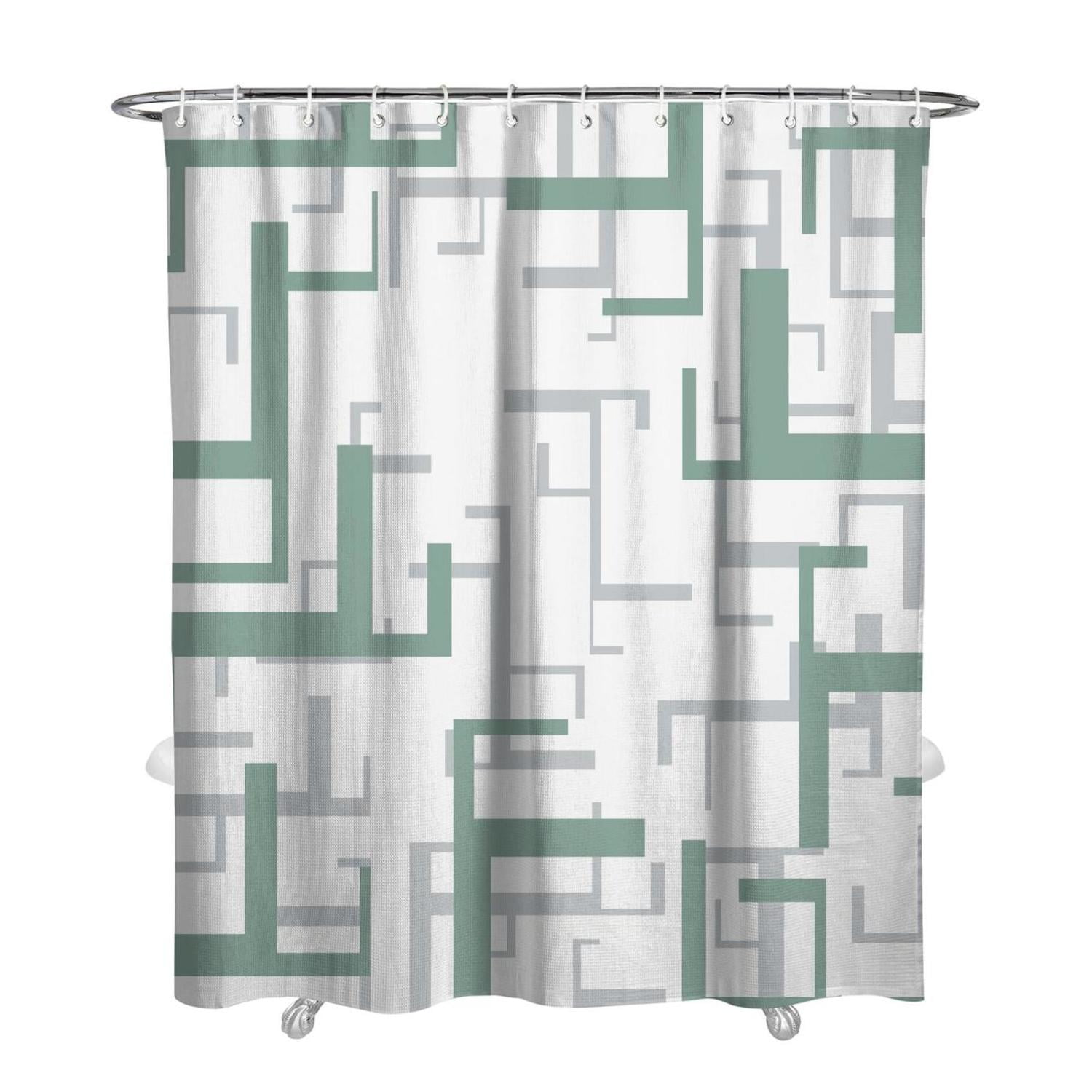 Light Green White Shower Curtain Set with Hooks Grey and White Shower
