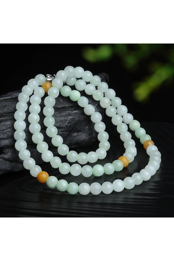 Light Green Yellow Jade Bead Necklace Women