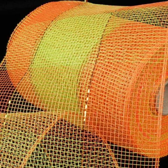 Light Green and Orange Checkered Pattern Decorating Mesh Ribbon 6.5" x 80 Yards