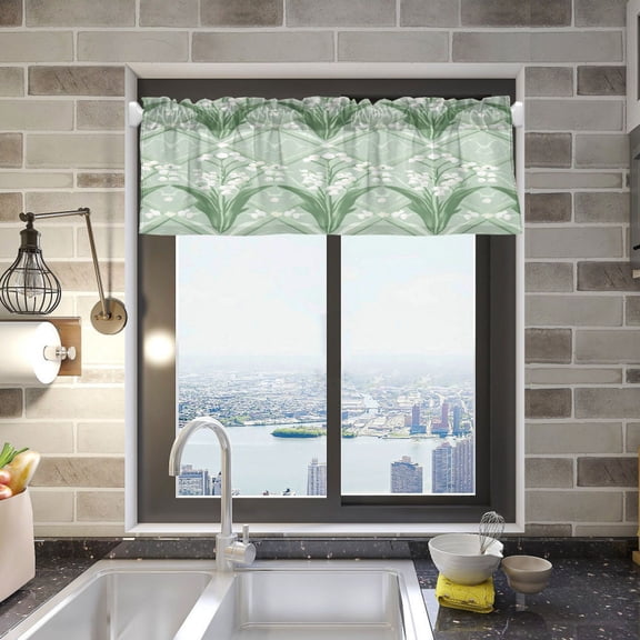 Light Green and White Lily Curtain Valances Window Treatment Rod Pocket Drape Valance 54" X 18" for Kitchen Living Room Bedroom