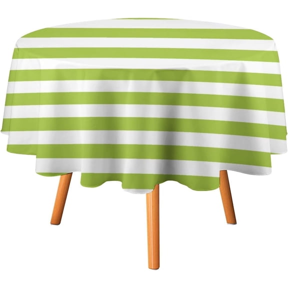 Light Green and White Stripes Tablecloth 60inch Round Table Cover Washable Table Cloth for Kitchen Dinning Party Tabletop Modern Decoration