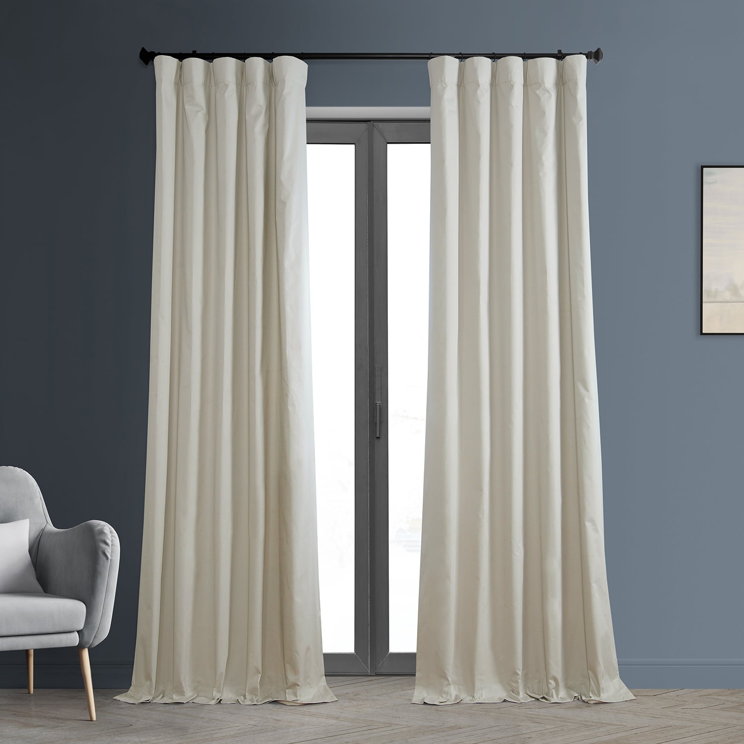 Light Greige Cotton Blackout Curtain Panel, 50W x 108L