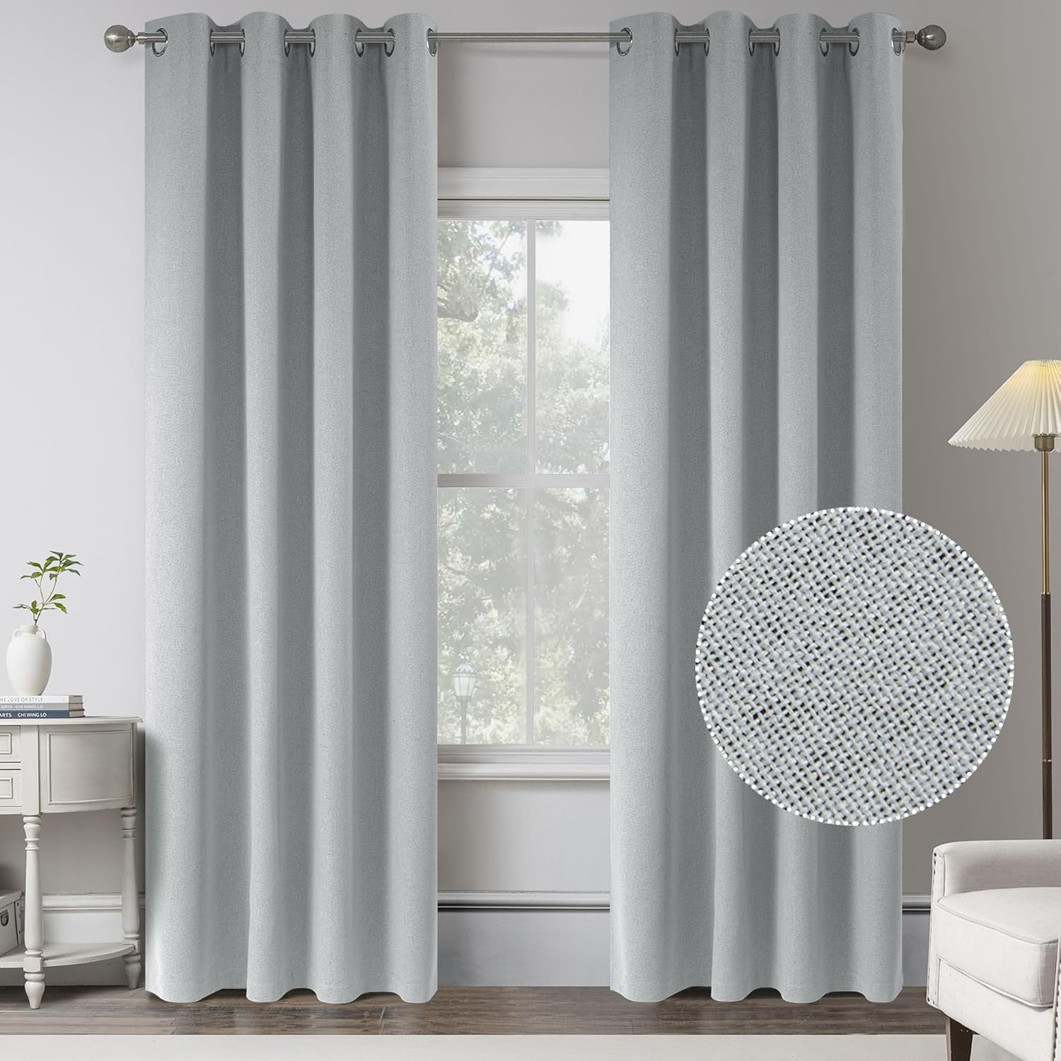 Light Grey 100% Blackout Linen Curtains 120 Inch Extra Length 2 Panels for Large  Windows, Touching Living Room Window Treatments Sweep to Floor Black Out  Thermal Insulated CurtainS - Walmart.com, image size:1500x1500