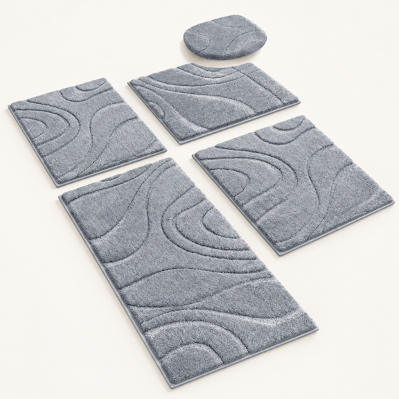 Light Grey 5 Piece Bath Rug Set 18"x26"+20"x32"+20"x48"+U20"x24"+Cover19"x21"