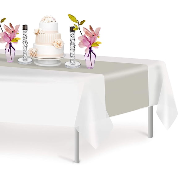 Light Grey 6 Pack Premium Disposable Plastic Table Runner 14 x 108 Inch. Decorative Table Runner for Dinner Parties & Events, Decor By Grandipity