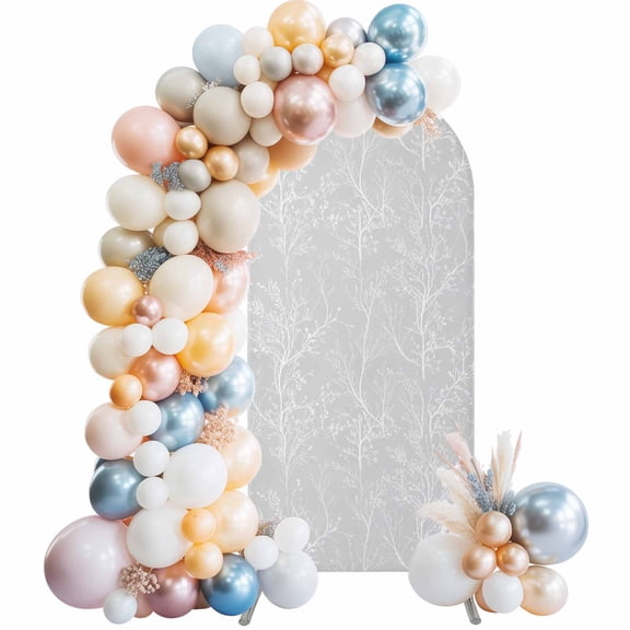 Light Grey Arch Backdrop Cover 4 FT White Tree Branch Botanical Abstract Plant Leaves Stretchy Elastic Arch Stand Covers Spandex Arched Background Birthday Wedding Party Decoration (No Stand)