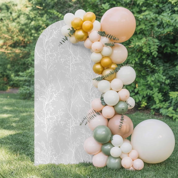 Light Grey Arch Backdrop Cover 5 FT, White Tree Branch Botanical Abstract Plant Leaves Wedding Arch Cover Stretchy Backdrop Stands Covers for Birthday Party Ceremony Banquet Decor