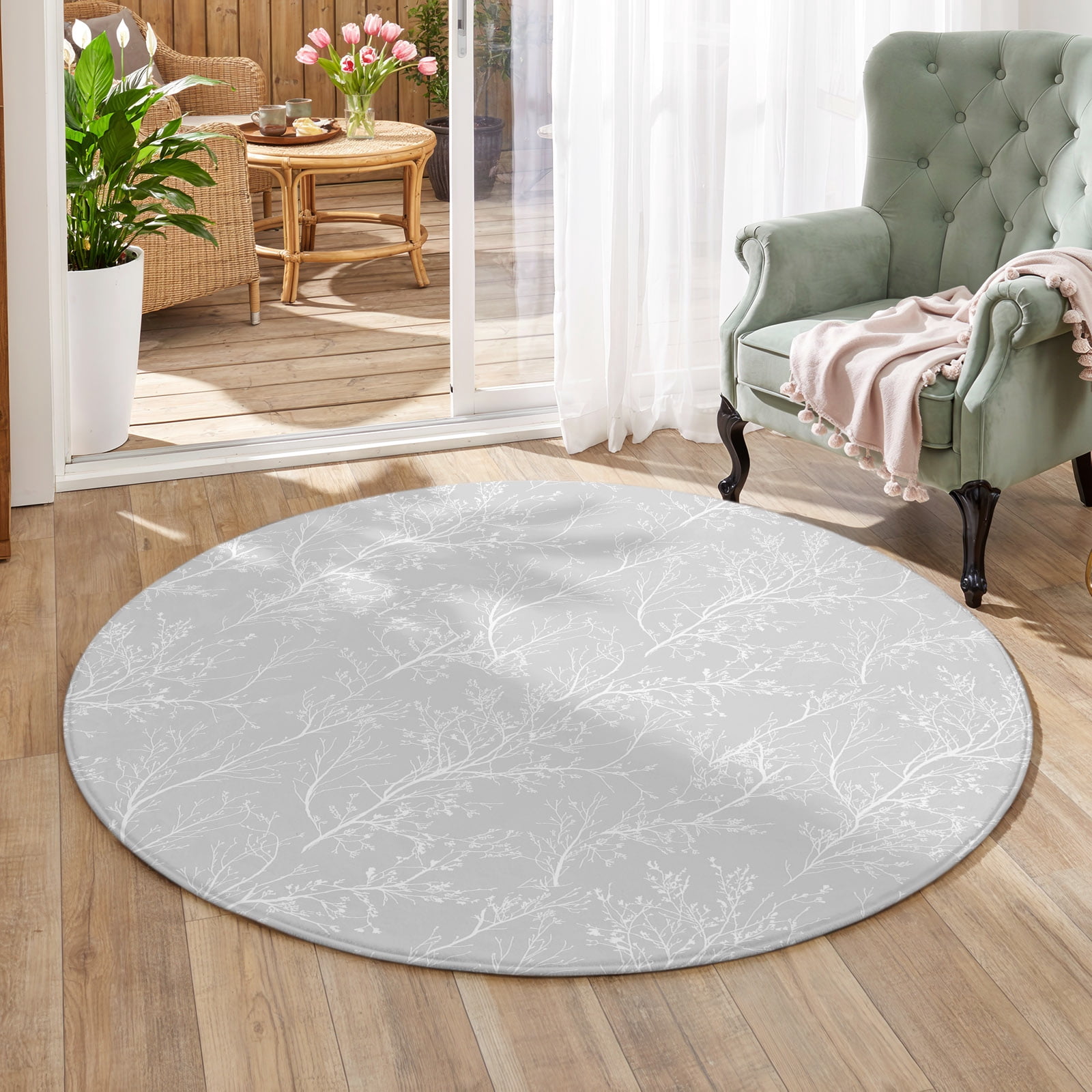 Light Grey Area Rug 6', Non-Slip Washable Round Indoor rug Carpet for ...
