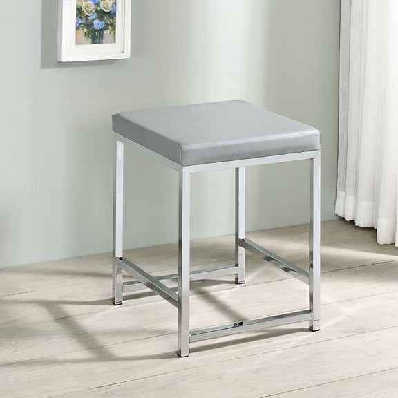 Light Grey Backless Faux Leather Stool / Ideal for Vanity and Dressing Spaces