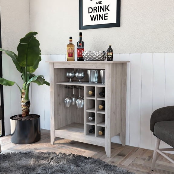 Light Grey Bar Cabinet | Stores Up to 6 Bottles | Fits Seamlessly in Any Decor