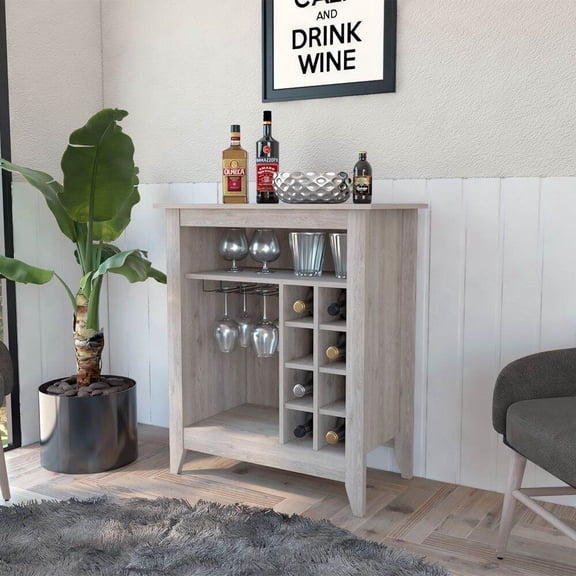 Light Grey Bar Cabinet with 6-Bottle Storage and Drawer for Living Room, Compact Wine Cabinet with Shelf, Particle Board