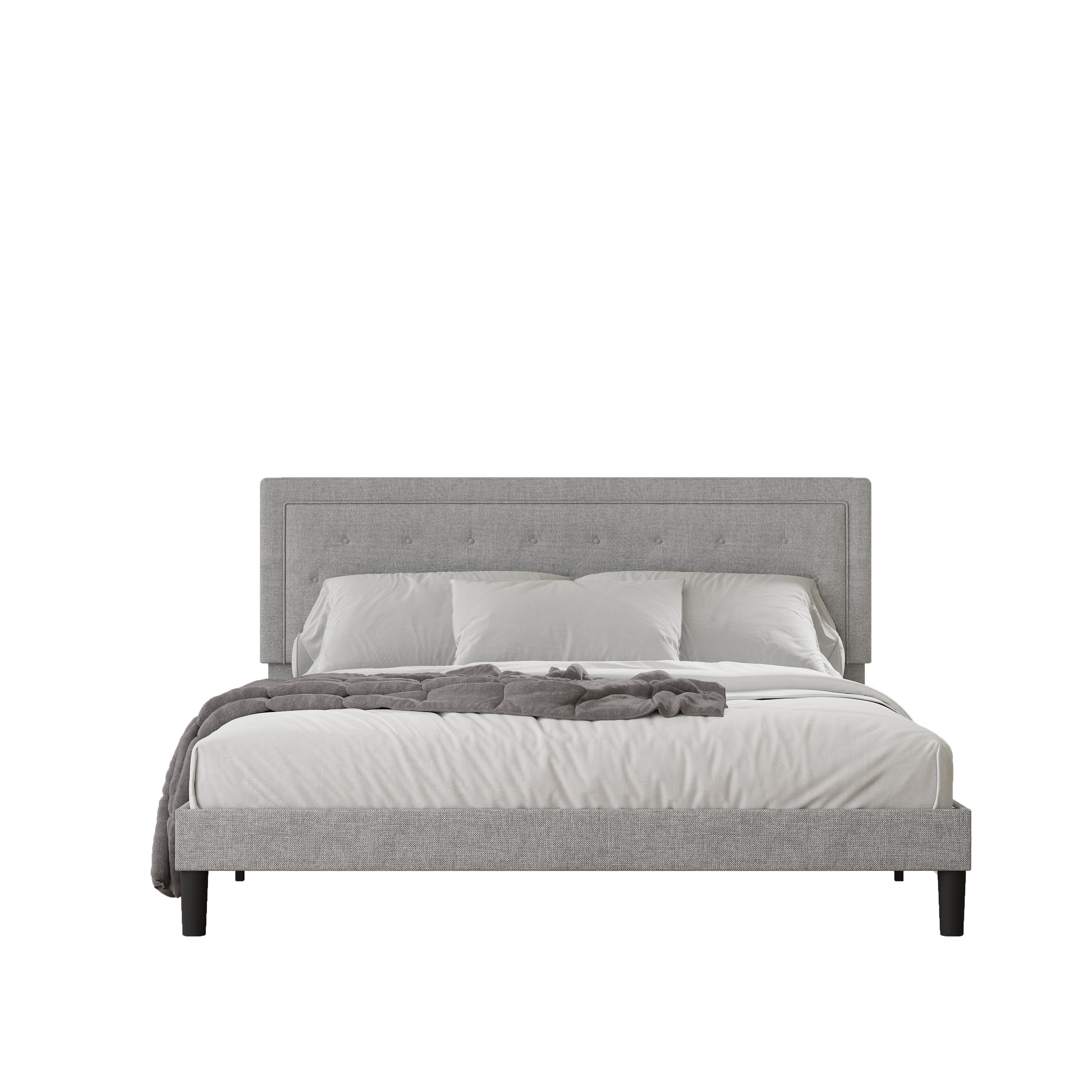 Light Grey Bed Frame with Adjustable Border Headboard Full Size