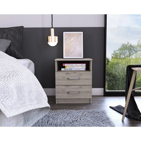 Light Grey Bedroom Accessory / Store Electronics Overnight / Two Drawers for Clutter