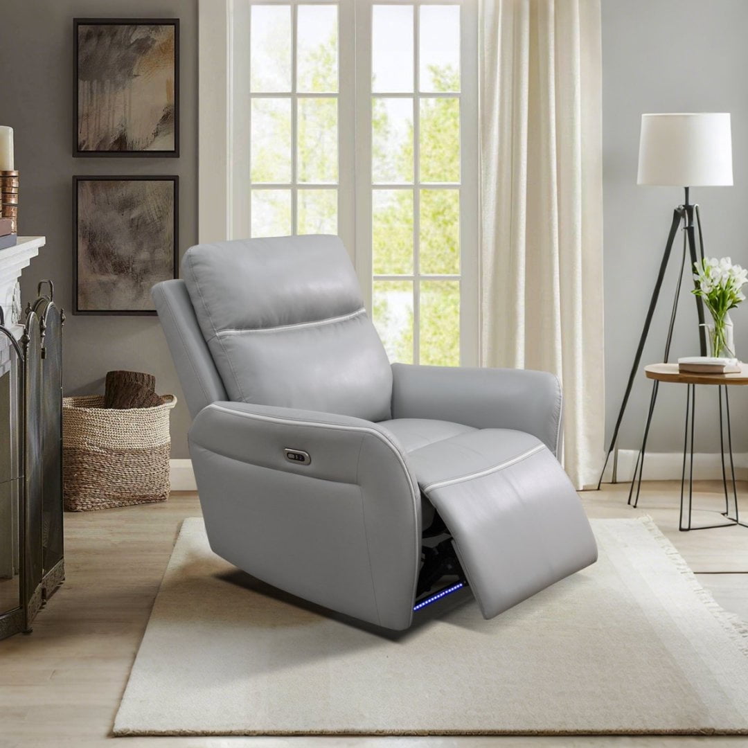 Light Grey Breathing Leather Living Room Recliner Chair