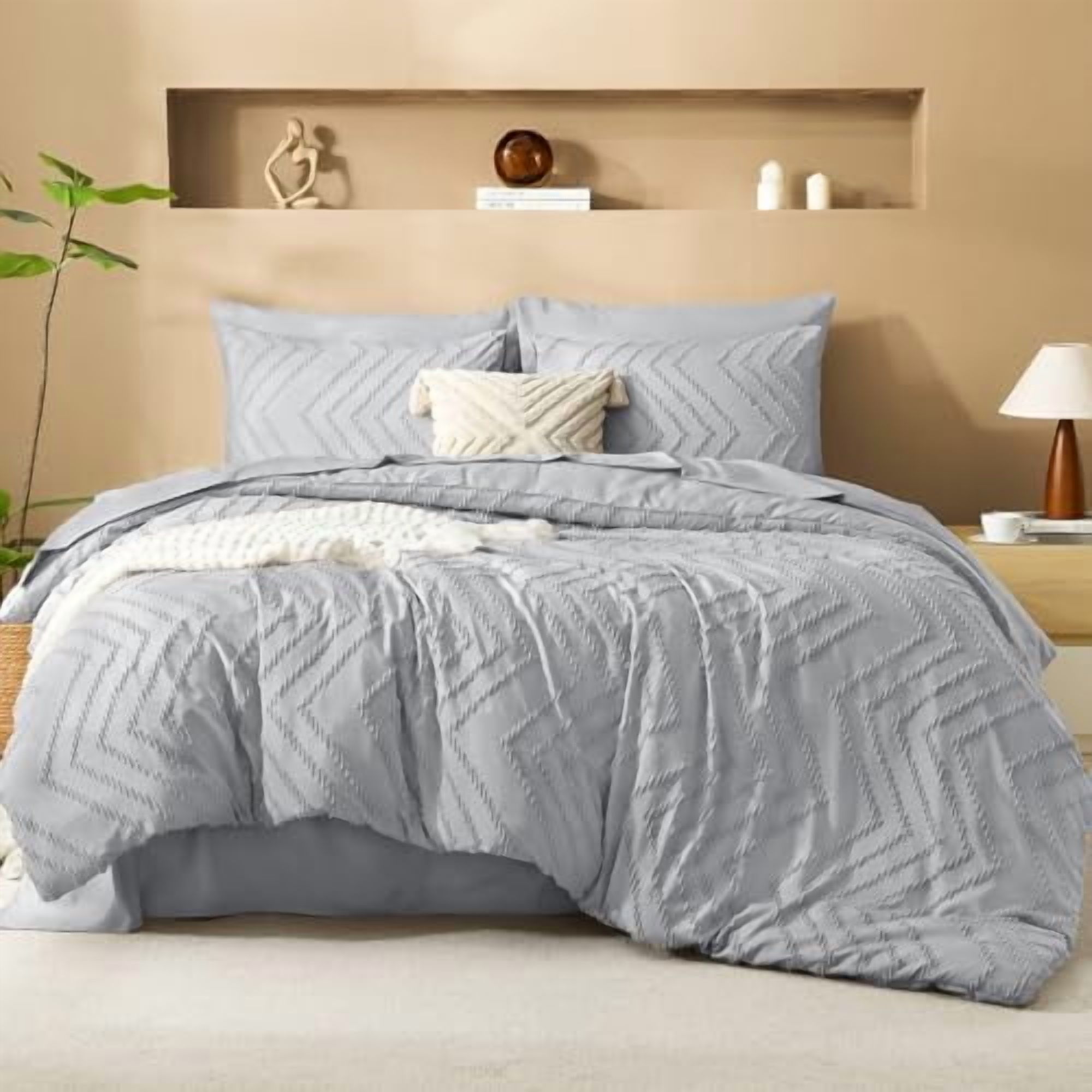 Light Grey California King Size Comforter Set with Sheets - 7 Pieces ...