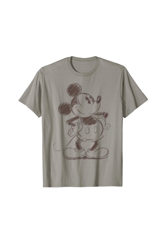 Light Grey Cartoon Mouse Sketch Portrait T-Shirt for Playful Style