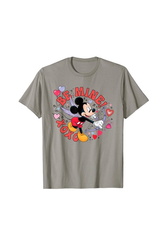 Light Grey Cartoon Mouse Valentine's Day Cupid Be Mine! XOXO T-Shirt for Fun and Festive Celebrations