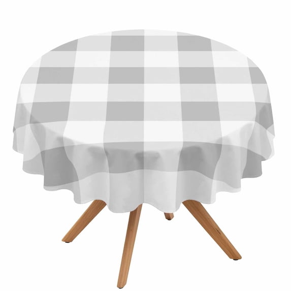 Light Grey Checked Round Tablecloth 60 Inch - Waterproof Fabric Table ...