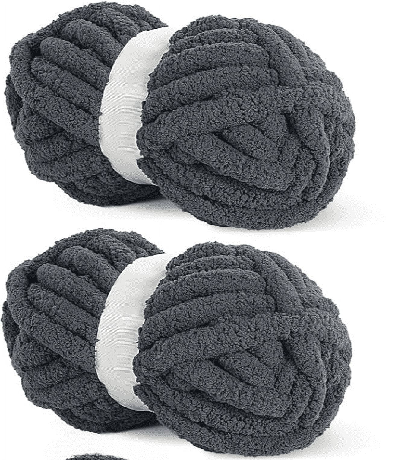 Light Grey Chunky Chenille Yarn for Crocheting, Bulky Thick Fluffy Yarn for Knitting,Super Bulky Chunky Yarn for Hand Knitting Blanket, Soft Plush Yarn, 2 Jumbo Pack (27 yds,8 oz Each Skein)