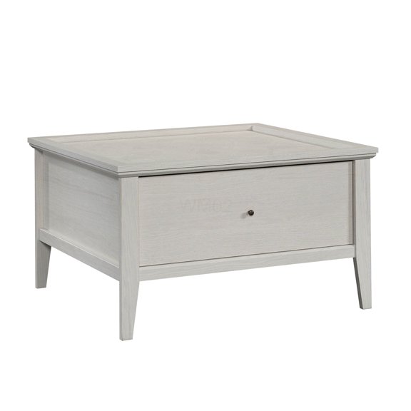 Light Grey Coffee Table with Drawer, Transitional Engineered Wood End Table for Living Room