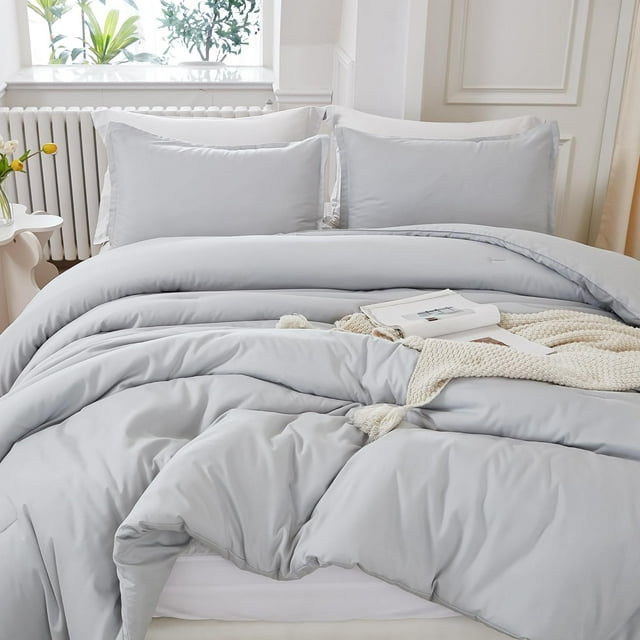 Light Grey Comforter California King Size, 3 Pieces Boho Lightweight