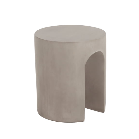 Light Grey Concrete Round U-Shaped Outdoor Side Table, 16x16x18.5 inches, Modern Patio End Table for Small Spaces