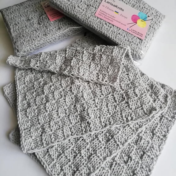 Light Grey Cotton Set 3 Dishcloths Kitchen scowing pad Drink Absorbent Reusable Washcloth Handmade Ecology Rags Knitwear