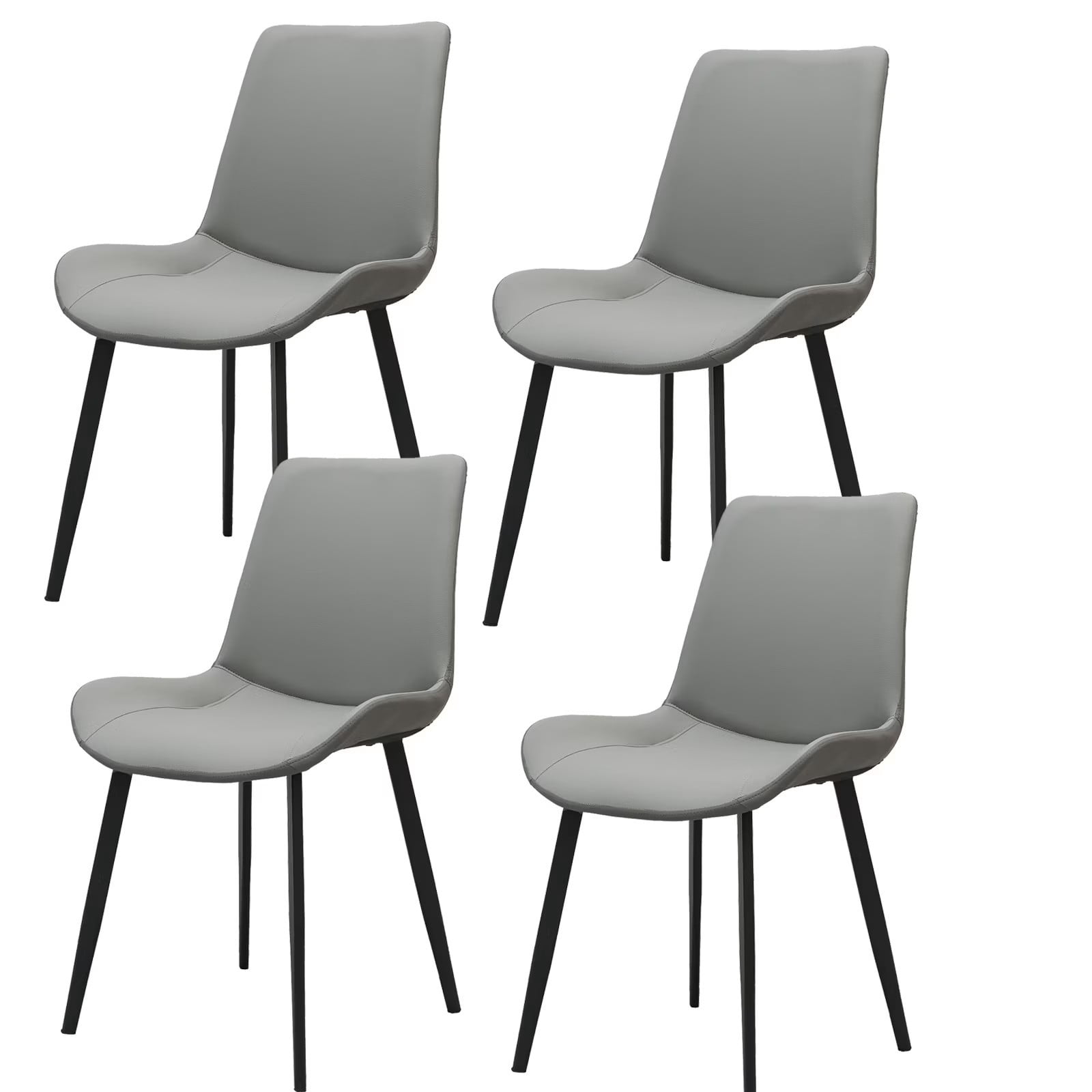Light Grey & Dark Grey PU Leather Dining Chairs Set of 4, Modern Upholstered Kitchen Chairs with Metal Legs, Armless Side Chairs for Dining Room, Restaurant, Living Room & Meeting Room