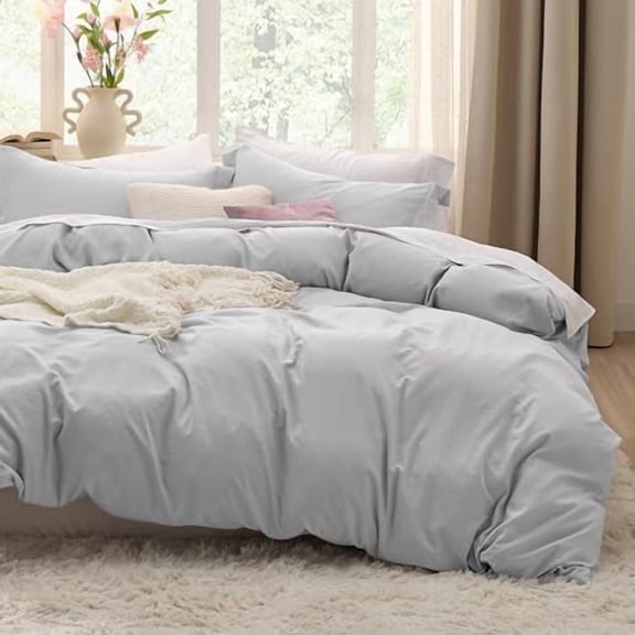Light Grey Duvet Cover Twin/Twin XL Size - 2 Pieces Prewashed Cotton-Like Extra Soft Bedding Set, Includes 1 Twin Duvet Cover 68x90 Inches with Zipper Closure & 1 Pillow Sham, No Comforter