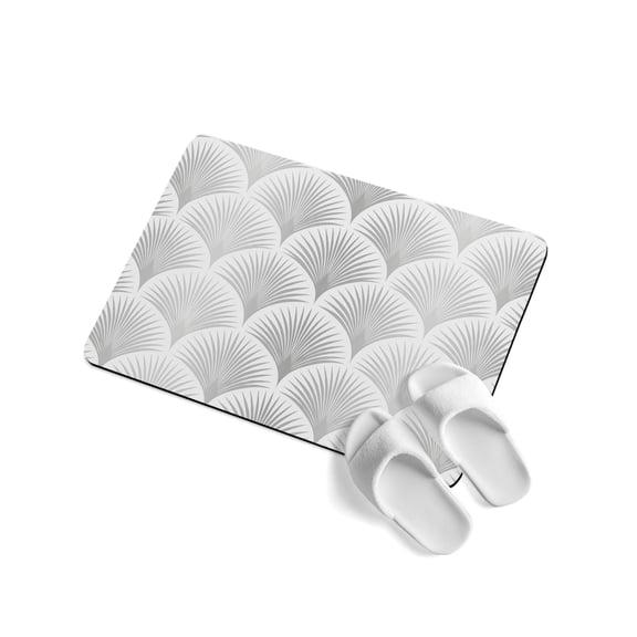 Light Grey Fanshaped Soft Diatomaceous Earth Mat, Modern Minimalist Grey Scalloped Scales Absorbent Bath Mat Non Slip Rubber Backed Quick Dry Doormat Fit Under Door for Bathroom Kitchen 16"x24"