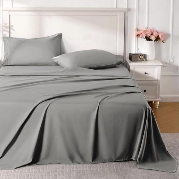 Light Grey Full Sheet Set, 4 Pieces Soft Bedding Queen Sheet Set, Breathable and Cooling,Includes 1 Fitted, 1 Flat, 2 Pillow Cases - Deep Pocket (Light Grey, Full)