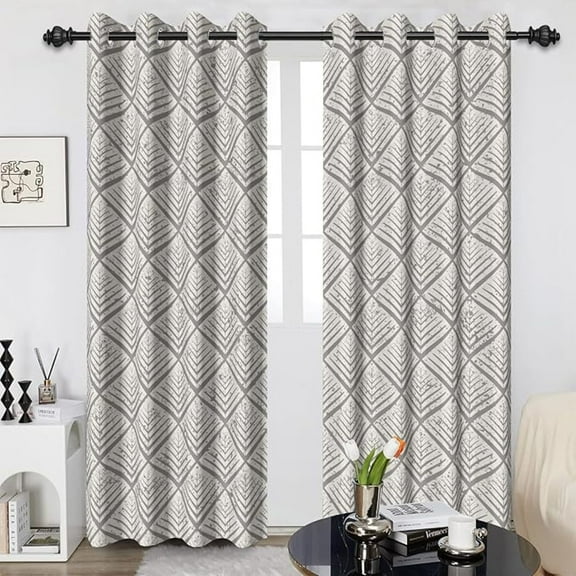 Light Grey Geometric Patterned Blackout Curtains For Bedroom Light Filtering Thermal Curtains For Living Room Grommet Top Window Drapes Room Darkening Curtains 42"W x 96"L (Pack of 2)