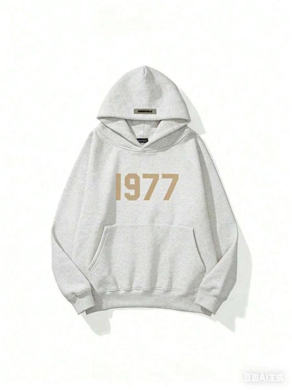 Light Grey High Street Style 1977 Letter Printed Hoodie - Mens Loose Fit
