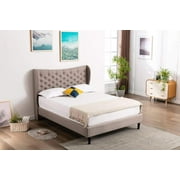 Light Grey King Premiere Cloth Linen 51" Tall Headboard Platform Bed With Slats 5 Year Warranty Included 0051