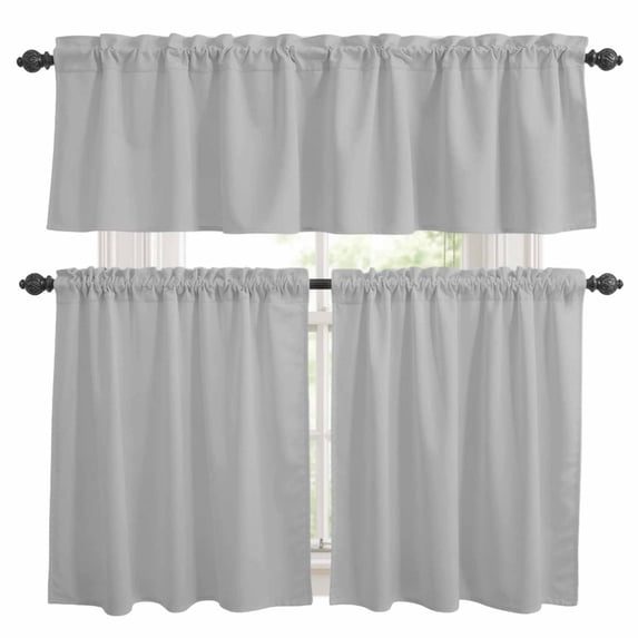 Light Grey Kitchen Curtains Sets for Windows 36 Inch Length, Solid Color Farmhouse Gray Rod Pocket Window Treatments Tier Curtains and Valances Set for Bedroom/Bathroom