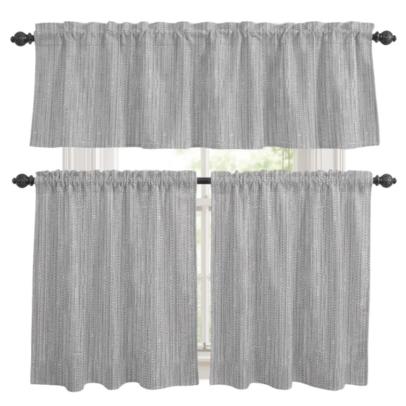 Light Grey Kitchen Curtains Valances 3 Piece Set, Country Vintage Minimalist Solid Color Backdrop Rod Pocket Tier Curtain and Valance Drapes for Small Window 24 Inch Length for Bedroom Cafe