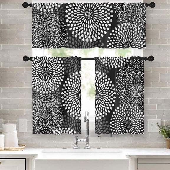 Light Grey Kitchen Window Curtains Valance and Tier Set 36 Inch, Gray Striped Abstract Rod Pocket Short Tier Curtain for Bathroom, Modern Small Cafe Drapes for Kitchen Decor