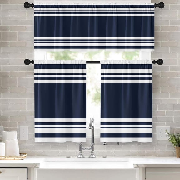 Light Grey Kitchen Window Curtains Valance and Tier Set 36 Inch, Gray Striped Abstract Rod Pocket Short Tier Curtain for Bathroom, Modern Small Cafe Drapes for Kitchen Decor