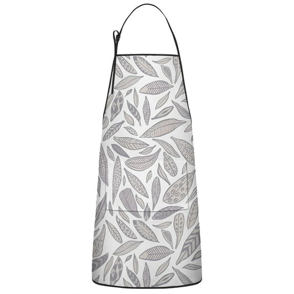 Light Grey Leaf Like Pattern Apron-Garden Aprons for Women with Pockets-Cotton Linen Waterproof Kitchen Cooking Gardening Aprons Adjustable for Kitchen,Cooking,BBQ and Salon 33x27 Inch