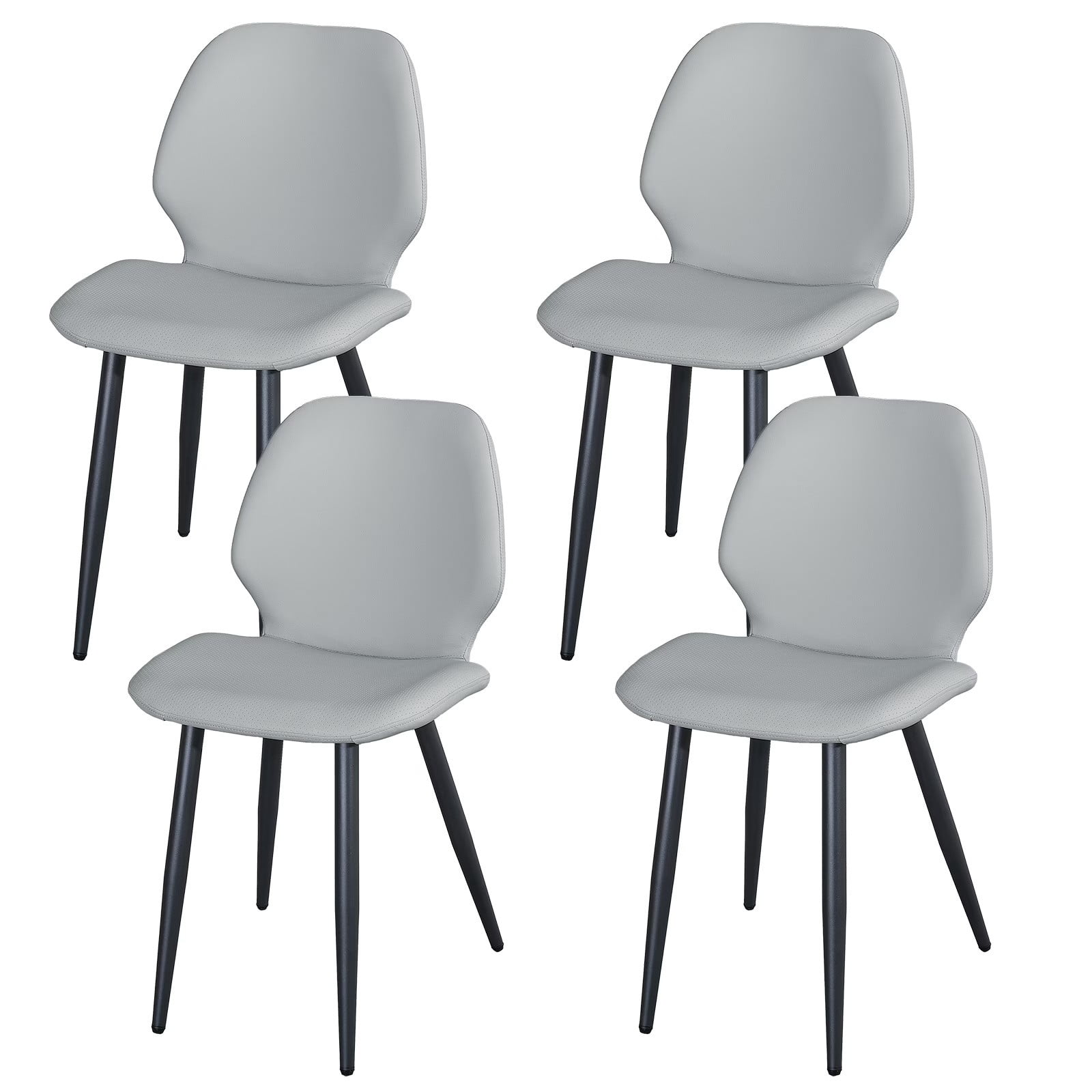 Light Grey Leather Dining Chairs Set of 4, Shell Back Upholstered Kitchen Dining Chairs with Metal Legs for Dining Room, Living Room