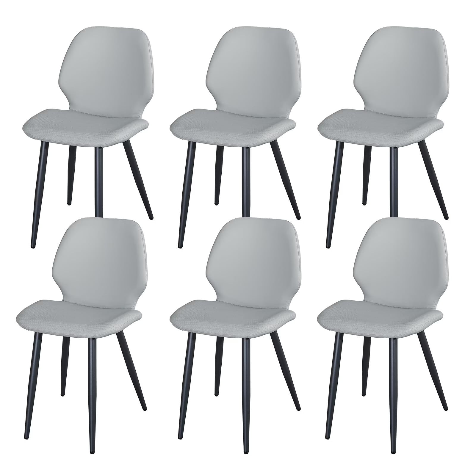 Light Grey Leather Dining Chairs Set of 6, Shell Back Upholstered Kitchen Dining Chairs with Metal Legs for Dining Room, Living Room