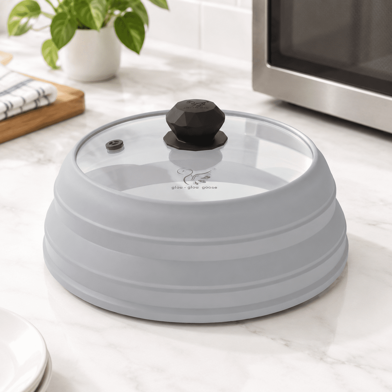 Light Grey Lid 10.8 Inch Vented Silicone Food Microwave Splatter Cover ...