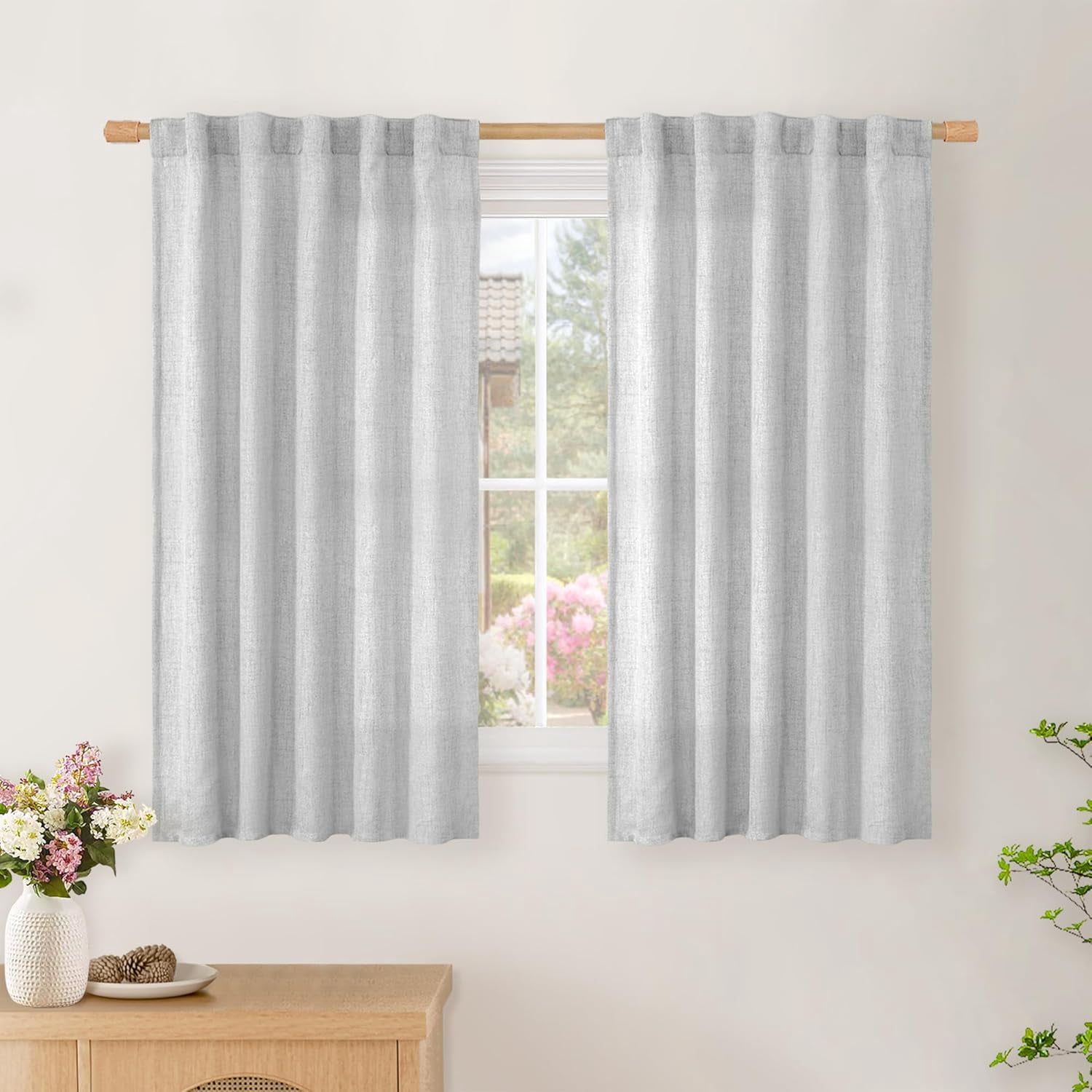 Light Grey Linen Curtains 48 Inch Length - Light Filtering Short Window ...