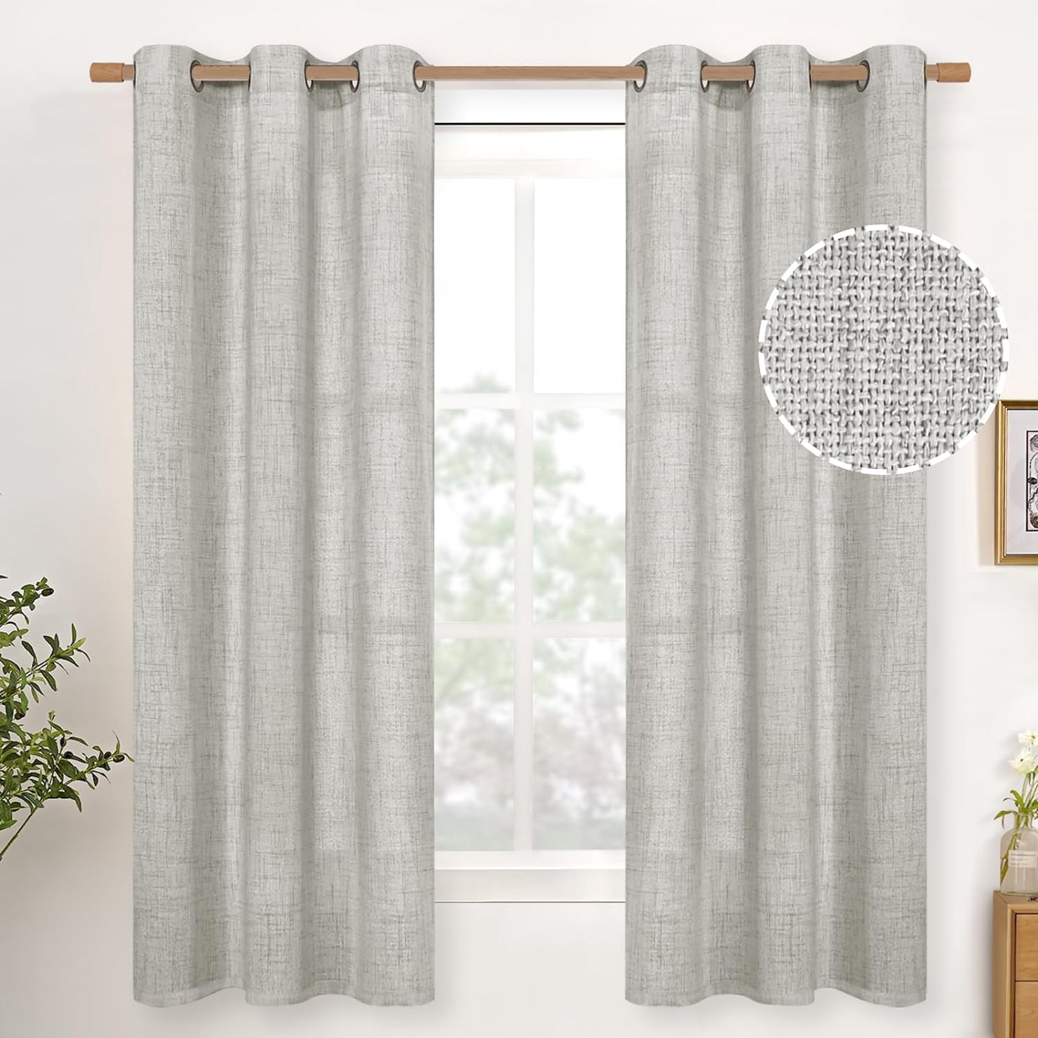 Light Grey Linen Curtains for Bedroom 38 x 63 Inch, Privacy Light ...