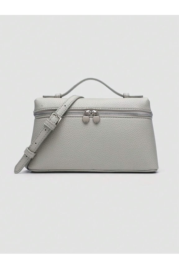 Light Grey Litchi Texture PU Square Crossbody Bag With Top Handle