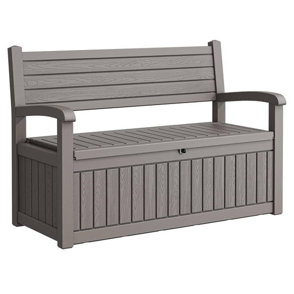 Light-Grey Lockable 2-Person Outdoor Storage Bench, 80 Gallon Resin Deck