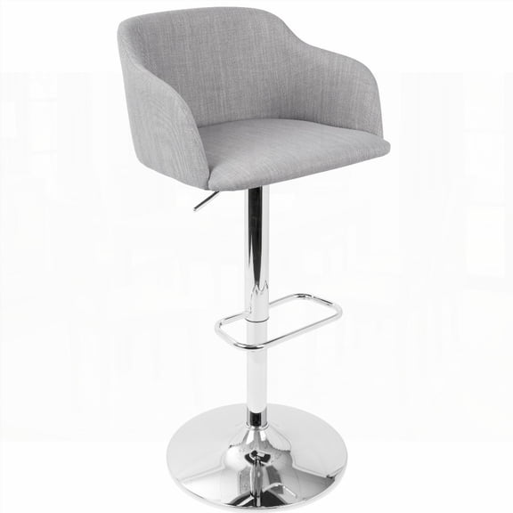Light Grey LumiSource Daniella Contemporary Adjustable Barstool - 1-Piece with 360 Swivel and Chrome Footrest
