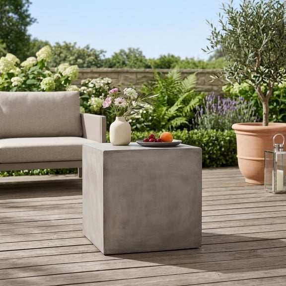 Light Grey MGO Outdoor Side Table - Modern Cube Design