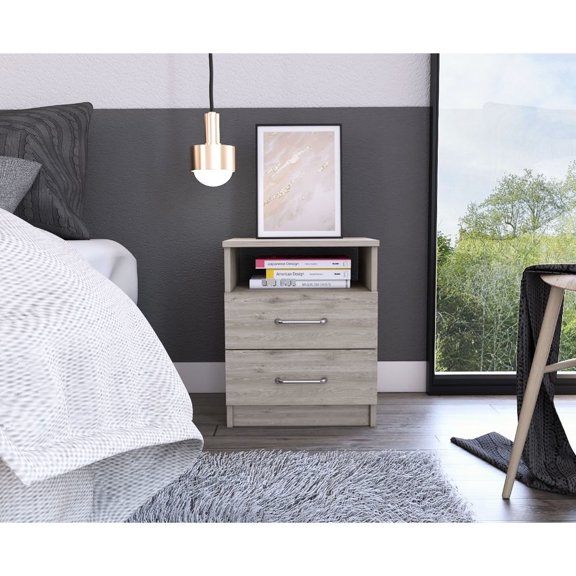 Light Grey Manufactured Wood - Two Drawers for Storage - Bedroom Decor - Add Practicality